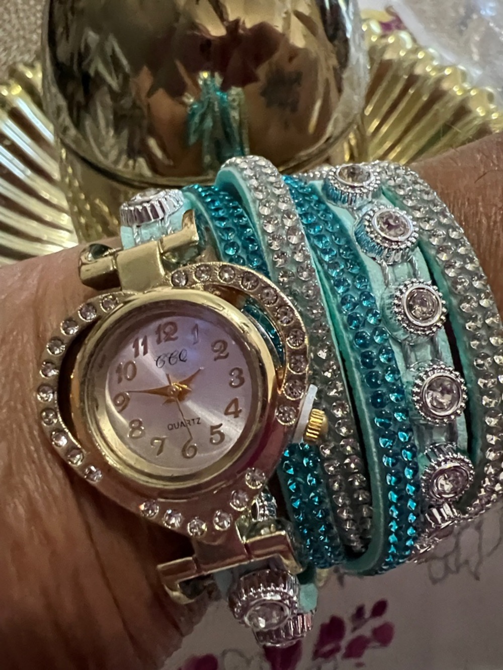Women's Purple Wrap Bracelet Watch with Crystal Accents